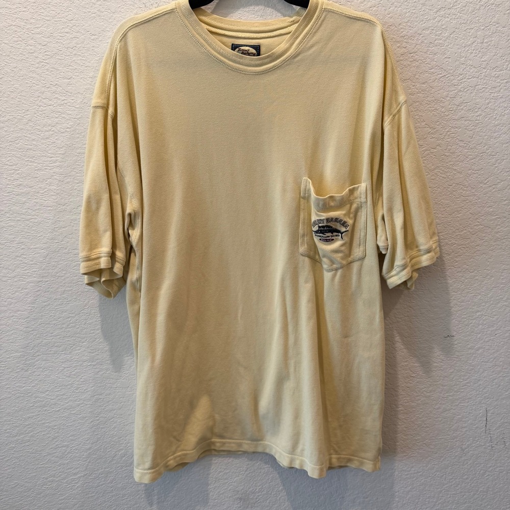 Vintage Tommy Bahama Mens XL Yellow Pique Pocket T-Shirt Sailfish Logo Canada